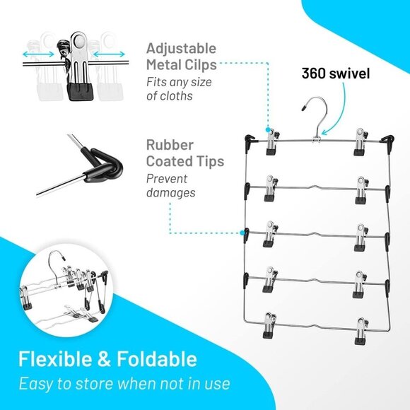 DEILSY 5-Tier Hangers with Clips 3 PK Metal Rubber Space Saving Multiple Clothes - Picture 6 of 13